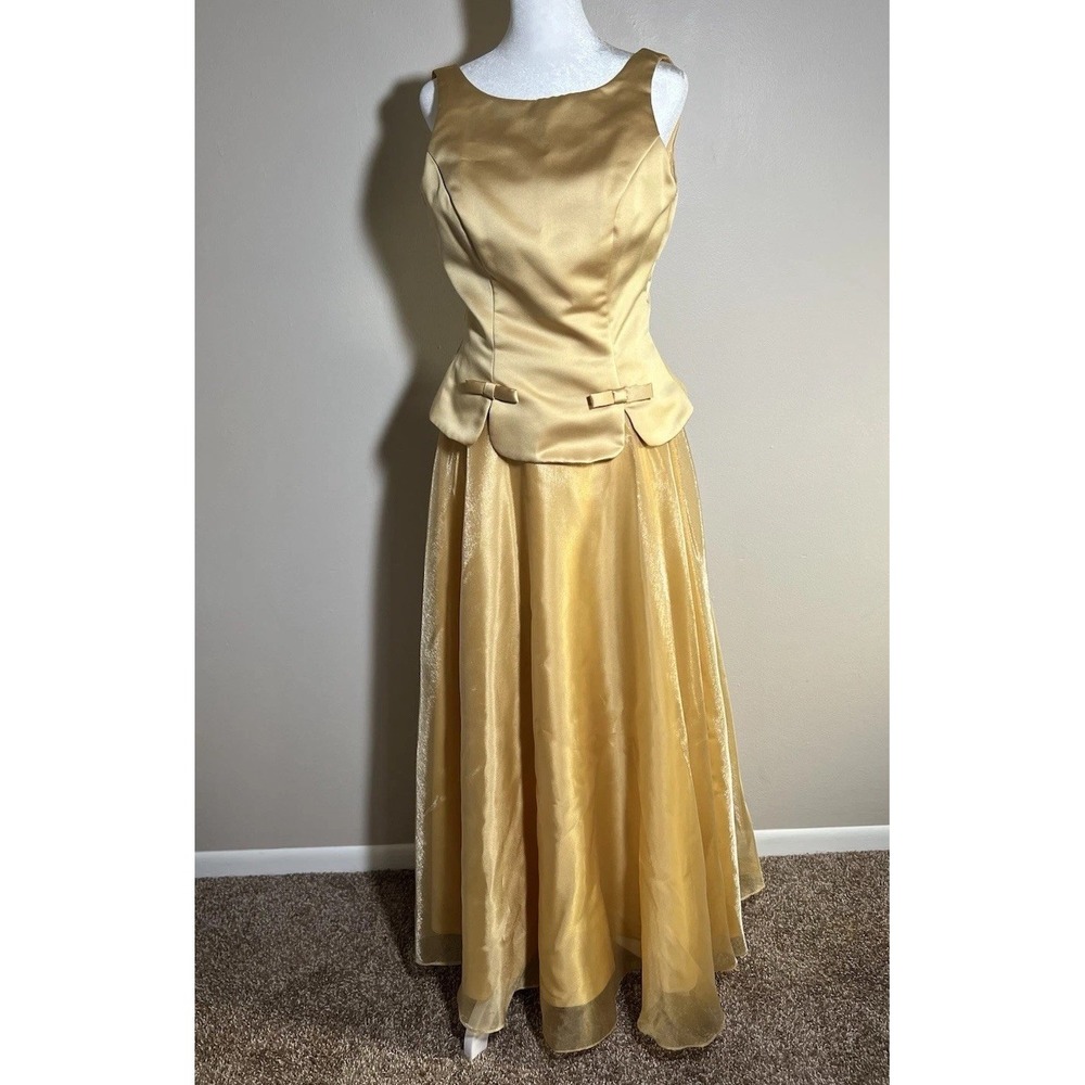 Dave & Johny Dress‎ Maxi Woman 4 Elegant  Formal Shiny Gold Lined Princess Bows